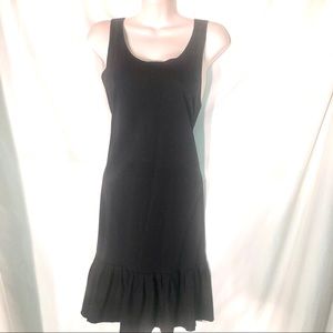Black t-shirt knit tank dress with bottom ruffle